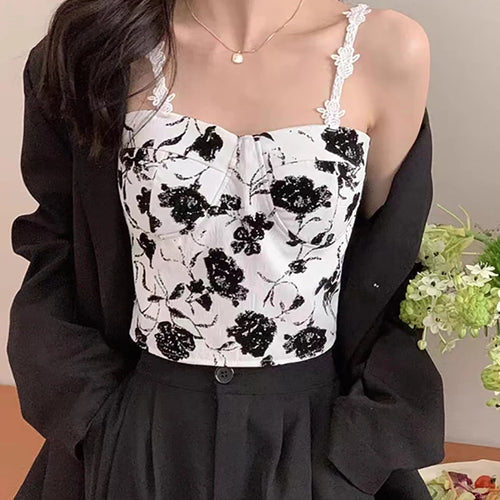 Obsidian Phoenix Women's Luxury Sweet Elastic Camisole - Padded Bra Spaghetti Strap Crop Top with Cute Print for Summer