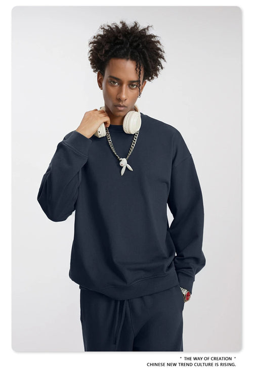 Obsidian Phoenix Unisex Luxury Solid Sweatshirt - 360gsm Loose-Fit O-Neck Pullover
