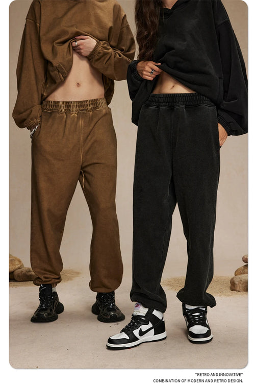 Obsidian Phoenix Unisex Luxury Washed Sweatpants - 450gsm Vintage Heavyweight Distressed Joggers