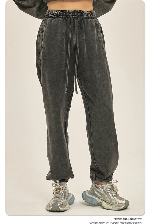 Obsidian Phoenix Luxury 420gsm Batik Washed Cotton Sweatpants - Unisex Loose-Fit Heavyweight Retro Joggers