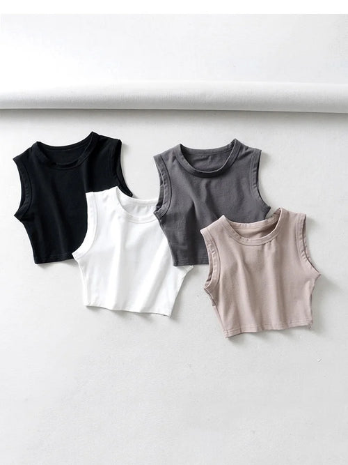 Celestial Comfort Vintage White Crop Top - Sleeveless Punk-Inspired Streetwear, Summer Korean Style - Celestial Comfort Clothing