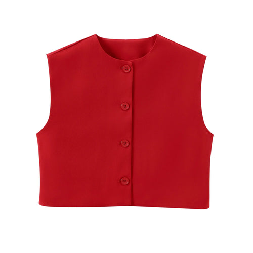 Celestial Comfort Sleeveless Vest-Style Shirt - Round Neck, Single-Breasted, Chic Summer Office Top for Women - Celestial Comfort Clothing
