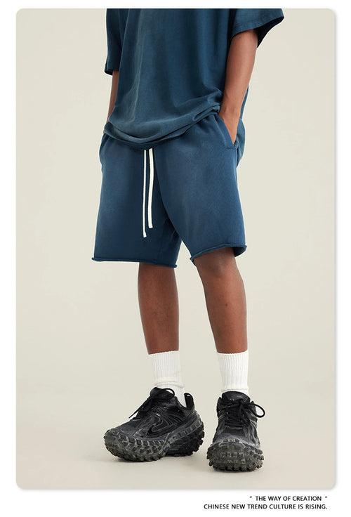 Obsidian Phoenix Unisex Luxury Solid Cotton Shorts - High Street Side-Slit Knee-Length Pants