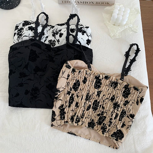 Obsidian Phoenix Women's Luxury Sweet Elastic Camisole - Padded Bra Spaghetti Strap Crop Top with Cute Print for Summer