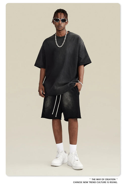 Obsidian Phoenix Unisex Luxury Solid Cotton Shorts - High Street Side-Slit Knee-Length Pants