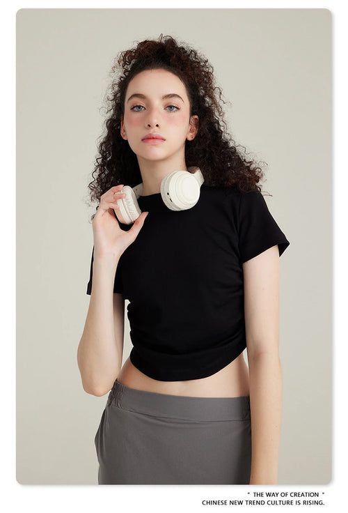 Obsidian Phoenix Women's Luxury Skinny T-Shirt - 220gsm Y2K Pleated Waist Short-Sleeve Tee
