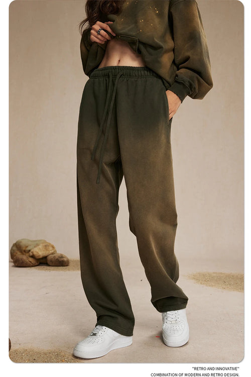 Obsidian Phoenix Luxury Retro Washed Heavyweight Pants - 450gsm Knitted Straight-Leg Unisex Sports Trousers