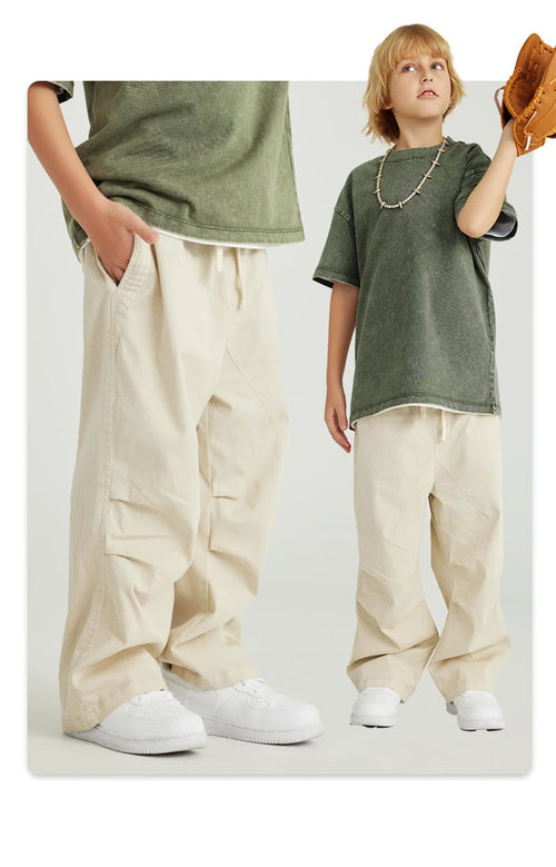 Obsidian Phoenix Luxury Double Knee Cotton Pants - Boys and Girls American Retro Loose Fit Adjustable Carpenter Pants (240gsm)
