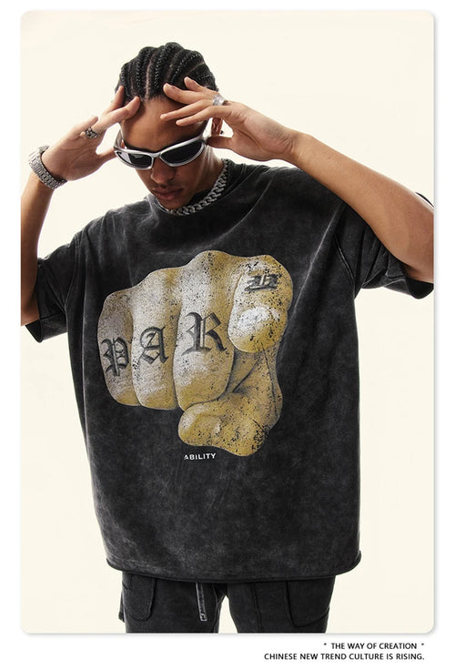 Obsidian Phoenix Unisex Luxury Hip Hop T-Shirt - 310gsm Washed Cotton Retro Print Tee