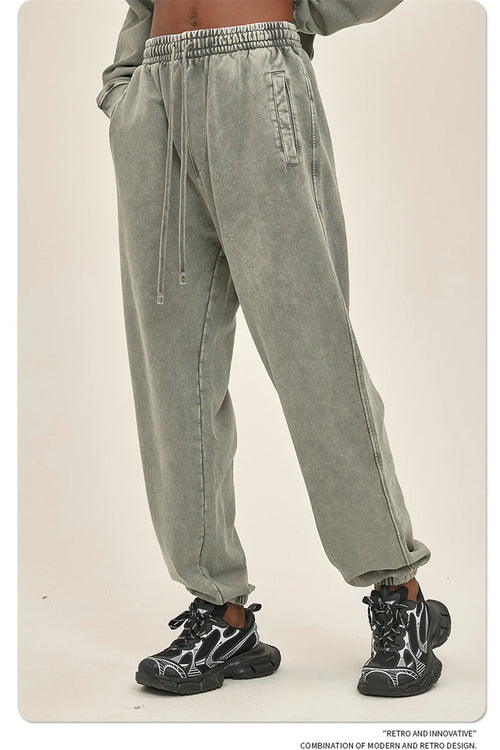 Obsidian Phoenix Luxury 420gsm Batik Washed Cotton Sweatpants - Unisex Loose-Fit Heavyweight Retro Joggers