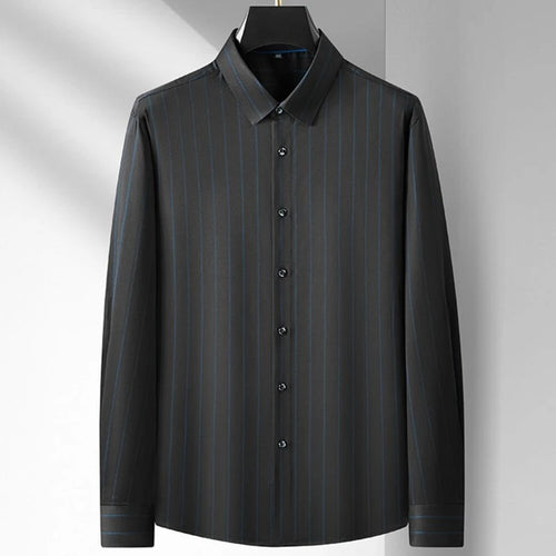 Obsidian Phoenix Luxury Striped Business Shirt - High-End Loose-Fit Men’s Casual Dress Shirt in Sizes Up to 8XL