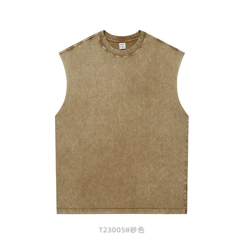 Obsidian Phoenix Unisex Luxury Batik Washed Tank Top - 250gsm Retro Loose-Fit Sleeveless Sport Tee
