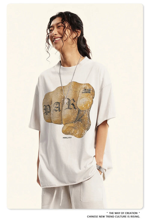 Obsidian Phoenix Unisex Luxury Hip Hop T-Shirt - 310gsm Washed Cotton Retro Print Tee