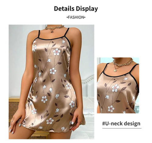 Obsidian Phoenix Women's Luxury Satin Floral Print Sleepdress