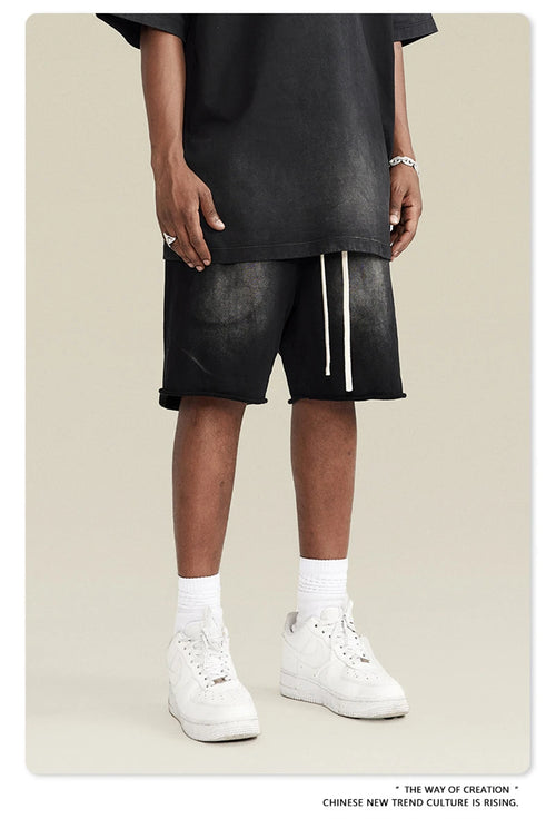 Obsidian Phoenix Unisex Luxury Solid Cotton Shorts - High Street Side-Slit Knee-Length Pants