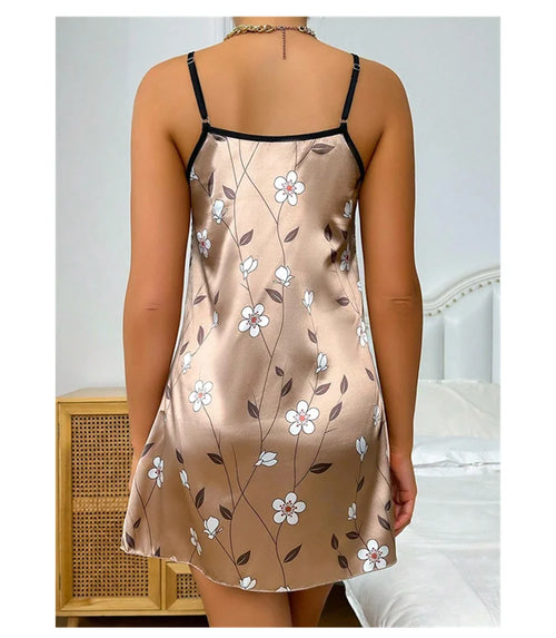 Obsidian Phoenix Women's Luxury Satin Floral Print Sleepdress