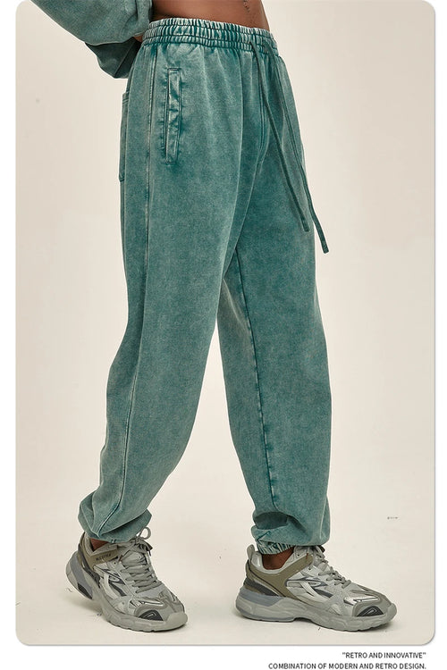 Obsidian Phoenix Luxury 420gsm Batik Washed Cotton Sweatpants - Unisex Loose-Fit Heavyweight Retro Joggers