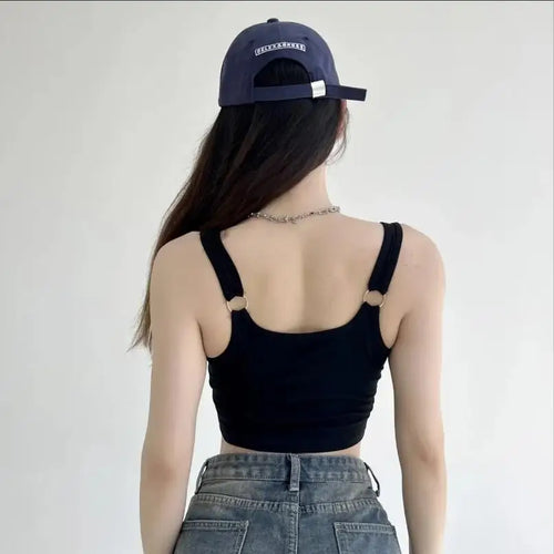Celestial Comfort Striped Tank Top - Sexy Sleeveless Crop with Built-in Bra Pad, Solid Color Exposed Navel Style - Celestial Comfort Clothing