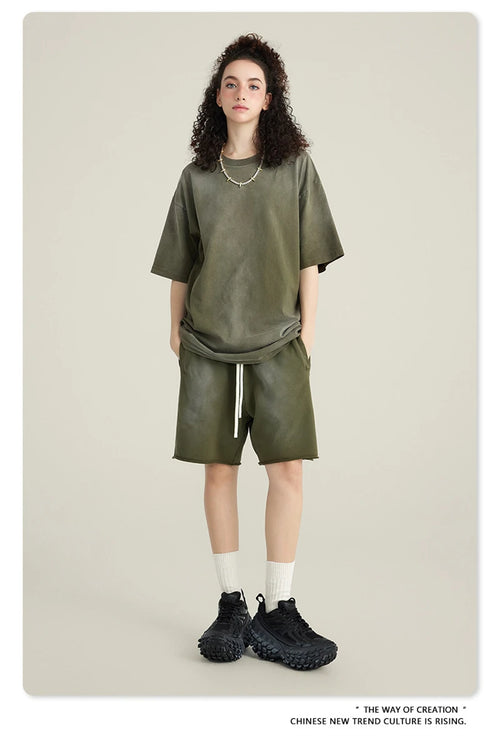 Obsidian Phoenix Unisex Luxury Solid Cotton Shorts - High Street Side-Slit Knee-Length Pants