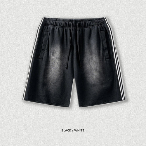 Obsidian Phoenix Unisex Luxury Gradient Washed Cotton Shorts - 330gsm Retro High Street Loose-Fit Sport Shorts