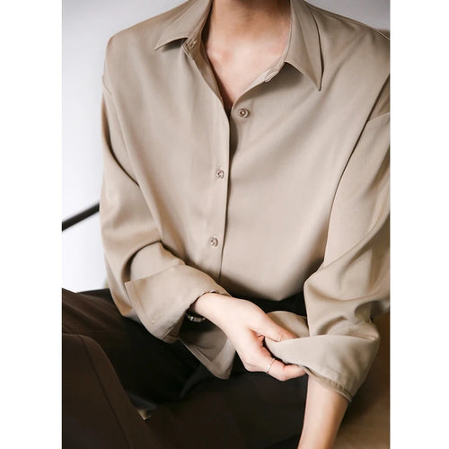 Celestial Comfort Vintage Silk Shirt - Button-Up Satin Blouse, Elegant Long Sleeve Office Top for Women - Celestial Comfort Clothing