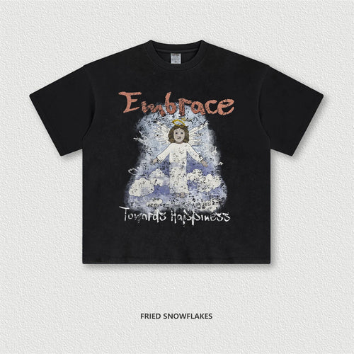 Obsidian Phoenix Unisex Luxury Angel Print T-Shirt - 270gsm Washed Cotton Retro Hip Hop Tee