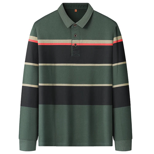 Obsidian Phoenix Luxury 100% Cotton Shirt - High-End Long Sleeve Striped Men’s Polo Shirt in Sizes Up to 8XL