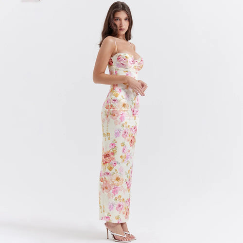 Obsidian Phoenix Women's Elegant Spaghetti Strap Floral Print Maxi Dress