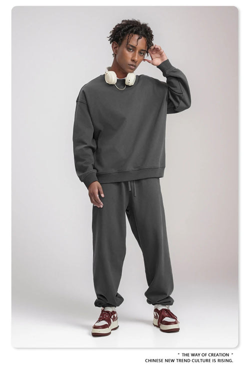 Obsidian Phoenix Unisex Luxury Solid Sweatshirt - 360gsm Loose-Fit O-Neck Pullover