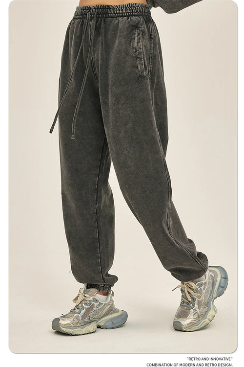 Obsidian Phoenix Luxury 420gsm Batik Washed Cotton Sweatpants - Unisex Loose-Fit Heavyweight Retro Joggers