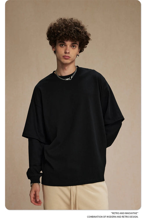 Obsidian Phoenix Unisex Luxury 2-Piece T-Shirt - 305gsm 100% Cotton Solid Full-Sleeve O-Neck Tee
