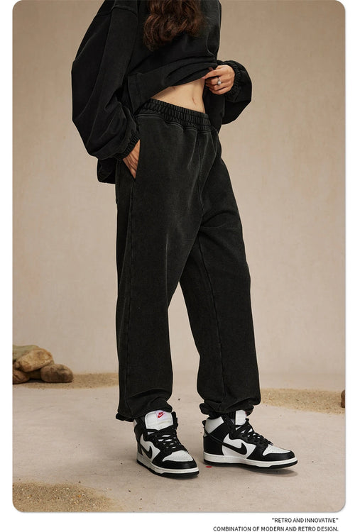 Obsidian Phoenix Unisex Luxury Washed Sweatpants - 450gsm Vintage Heavyweight Distressed Joggers