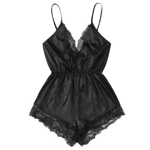 Obsidian Phoenix Women's Luxury V-Neck Lace Patchwork One-Piece Pajamas