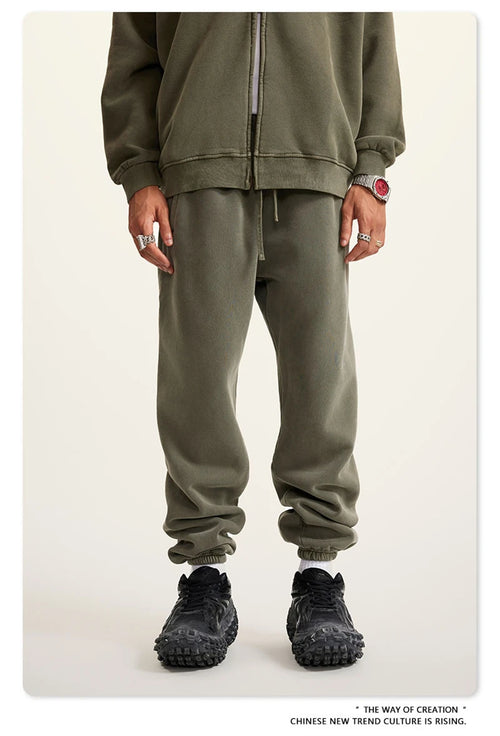 Obsidian Phoenix Luxury 355gsm Washed Fleece Sweatpants - Unisex Retro Loose-Fit Warm Joggers