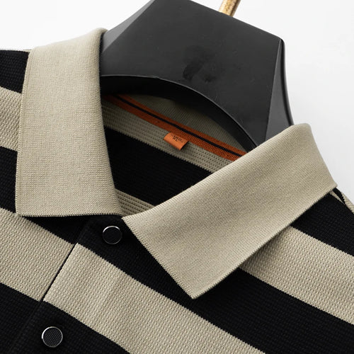 Obsidian Phoenix Luxury Striped Polo Shirt - High-End Long Sleeve Men’s Casual Shirt in Sizes Up to 8XL
