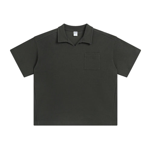 Obsidian Phoenix Unisex Luxury Heavyweight Waffle T-Shirt - 330gsm Oversized Turn-Down Collar Tee with Pocket