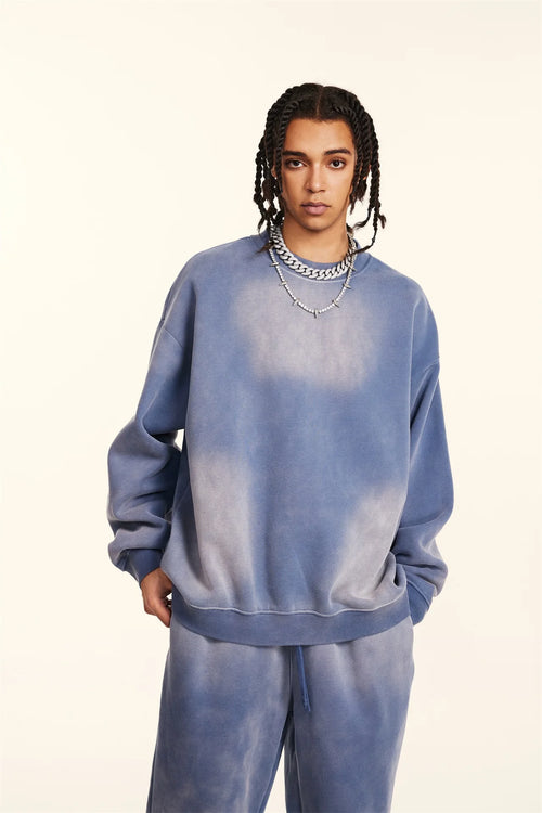 Obsidian Phoenix Unisex Luxury Monkey Washed Fleece Sweatshirt - 332gsm Vintage Loose-Fit Knitted O-Neck Pullover