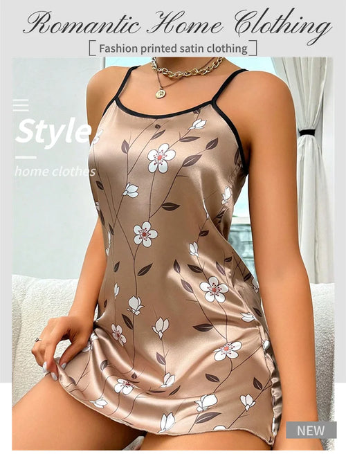 Obsidian Phoenix Women's Luxury Satin Floral Print Sleepdress