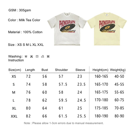 Obsidian Phoenix Unisex Luxury Phonograph Print T-Shirt - 305gsm Vintage American Retro Oversized Cotton Tee