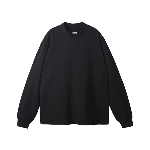 Obsidian Phoenix Unisex Luxury Heavyweight Cotton T-Shirt - 345gsm Loose-Fit Long-Sleeve High-Neck Solid Tee