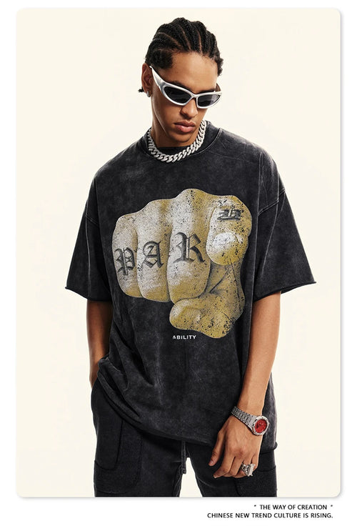 Obsidian Phoenix Unisex Luxury Hip Hop T-Shirt - 310gsm Washed Cotton Retro Print Tee