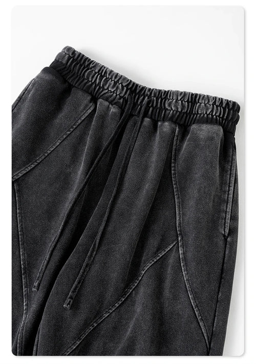 Obsidian Phoenix Unisex Luxury Patchwork Pants - 370gsm Washed High Street Oversized Double-Knee Straight Trousers
