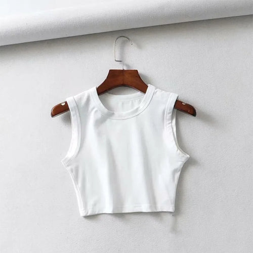 Celestial Comfort Vintage White Crop Top - Sleeveless Punk-Inspired Streetwear, Summer Korean Style - Celestial Comfort Clothing