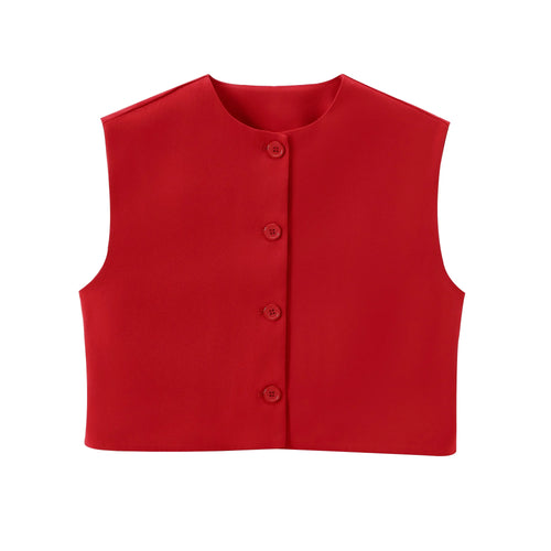 Celestial Comfort Sleeveless Vest-Style Shirt - Round Neck, Single-Breasted, Chic Summer Office Top for Women - Celestial Comfort Clothing