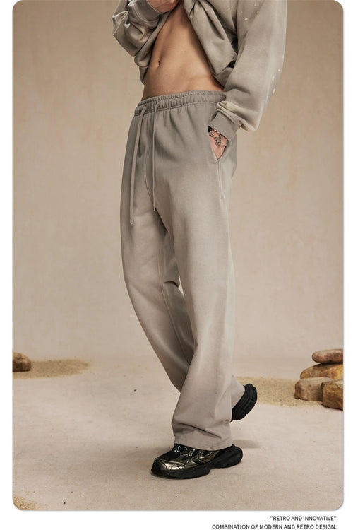 Obsidian Phoenix Luxury Retro Washed Heavyweight Pants - 450gsm Knitted Straight-Leg Unisex Sports Trousers
