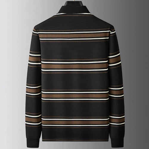 Obsidian Phoenix Luxury Striped Polo Shirt - Top-Grade Long Sleeve Men’s Casual Lapel Shirt in Sizes Up to 8XL