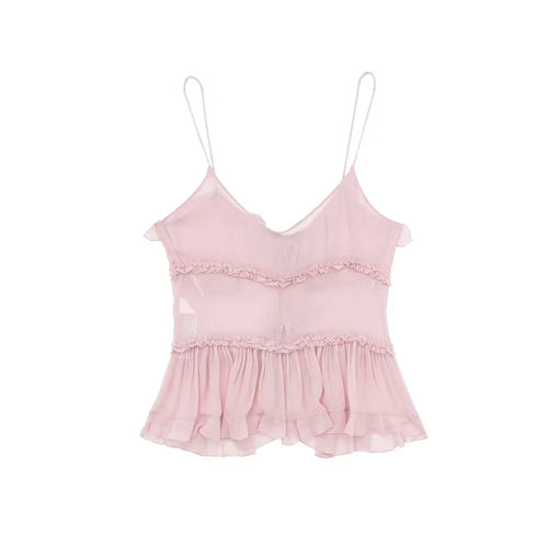 Celestial Comfort Ruffled Front Tie Tank Top - Semi-Sheer, Backless with Thin Straps, Sexy Women’s Camisole - Celestial Comfort Clothing