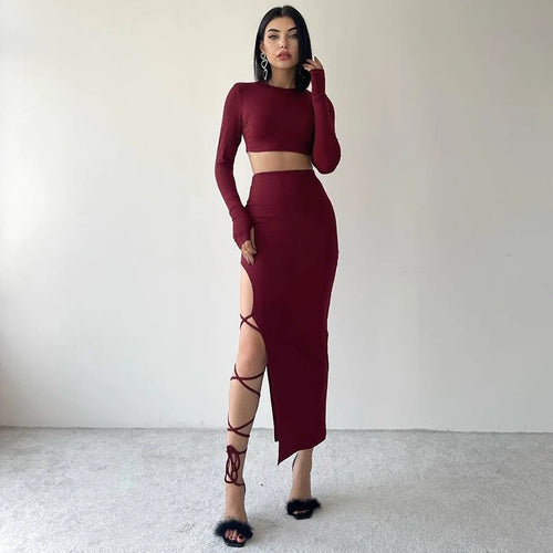 Obsidian Phoenix Women's Luxury Pullover Crop Top and High-Split Skirt Set