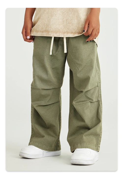 Obsidian Phoenix Luxury Double Knee Cotton Pants - Boys and Girls American Retro Loose Fit Adjustable Carpenter Pants (240gsm)