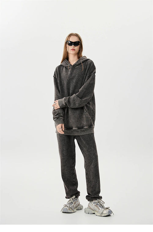 Obsidian Phoenix Unisex Luxury Batik Washed Sweatpants - 420gsm High Street Loose-Fit Distressed Cotton Joggers